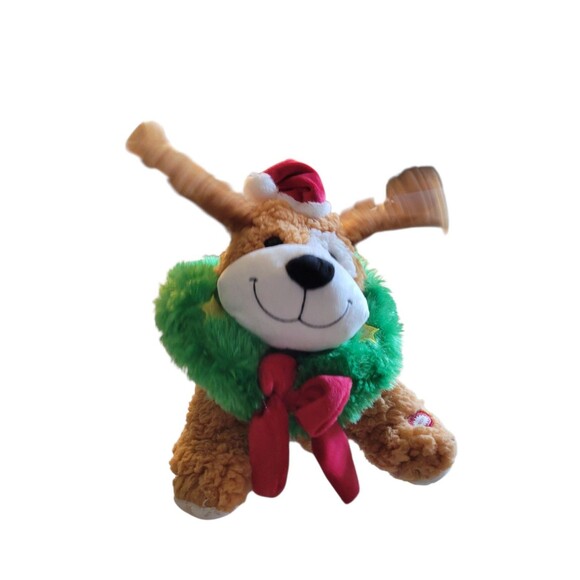 Goffa Plush Animated Puppy Dog Christmas Wiggles Light Up Wreath 10" - Picture 3 of 10